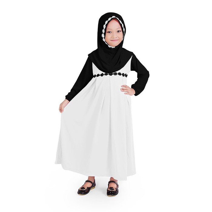 Baju Muslim Gamis Anak Perempuan Putih Hitam Lucu Simple