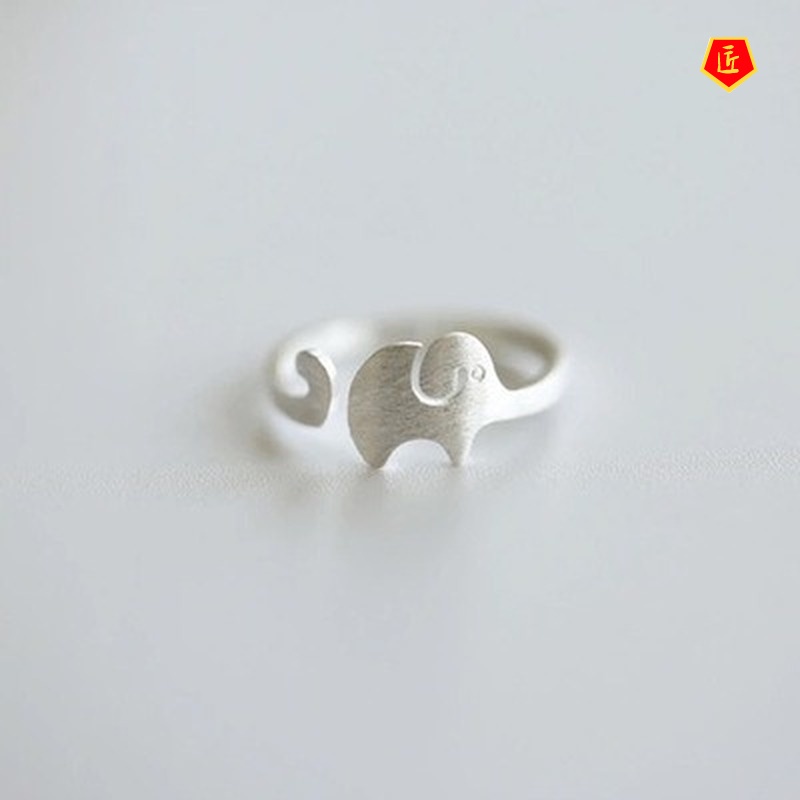 [Ready Stock]Simple Cute Silver Elephant Cat Ring