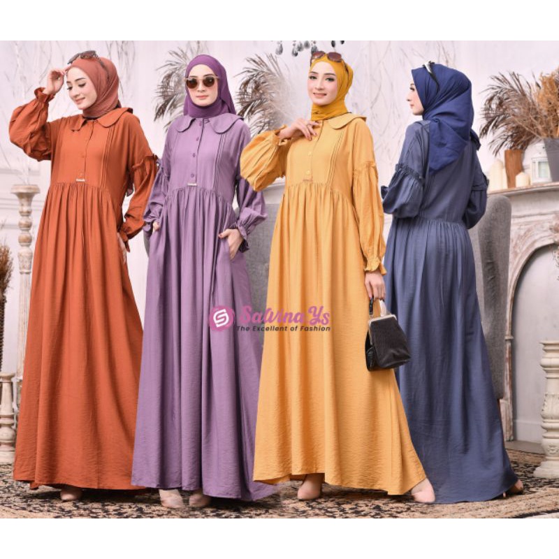 Gamis salvina kerah kringkel list dada