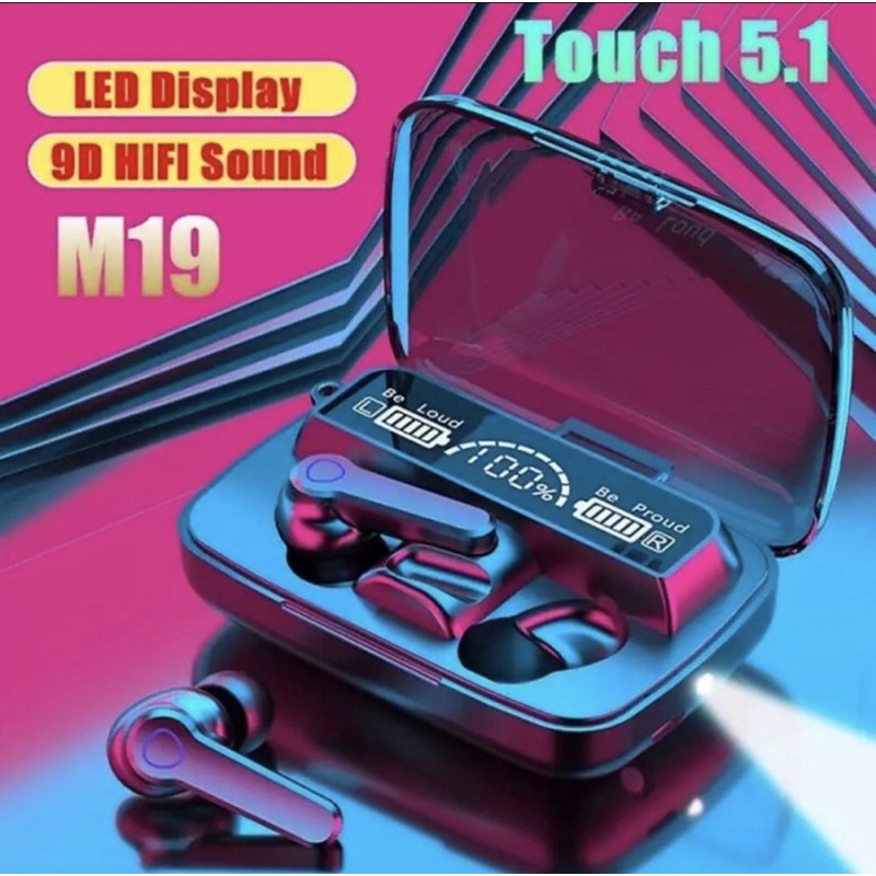 Headset Bluetooth M19 True Wireless Earphone V5.1 Flashlight - Headset Bluetooth M19