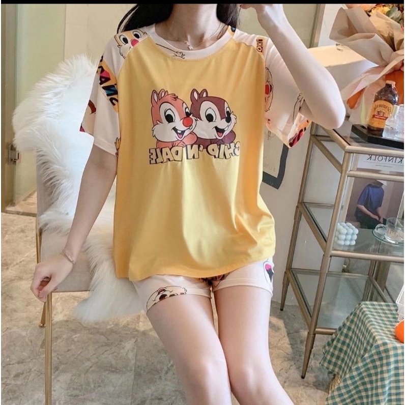 Setelan Tidur Chipmunk | Baju Tidur Import | Setelan celana pendek
