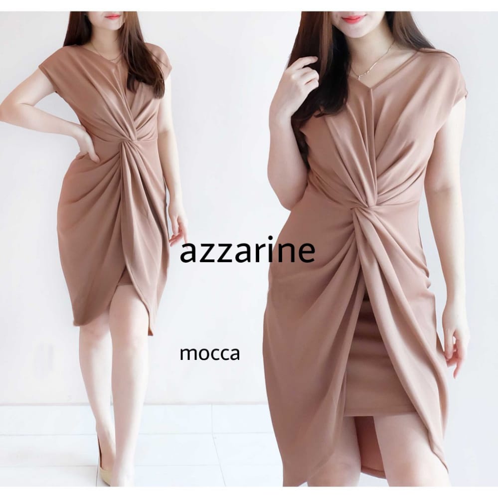 TERBARU DRESS AZZARINE SCUBA / DRESS MIDI KNOT / DRESS WANITA