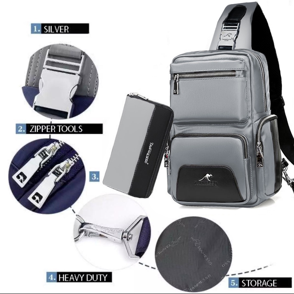 TANMESSO 5IN1 BAYAR DITEMPAT-BONUS JAM LED,DOMPET &amp; USBPORT&amp;HEADSET-tas selempang waterproof