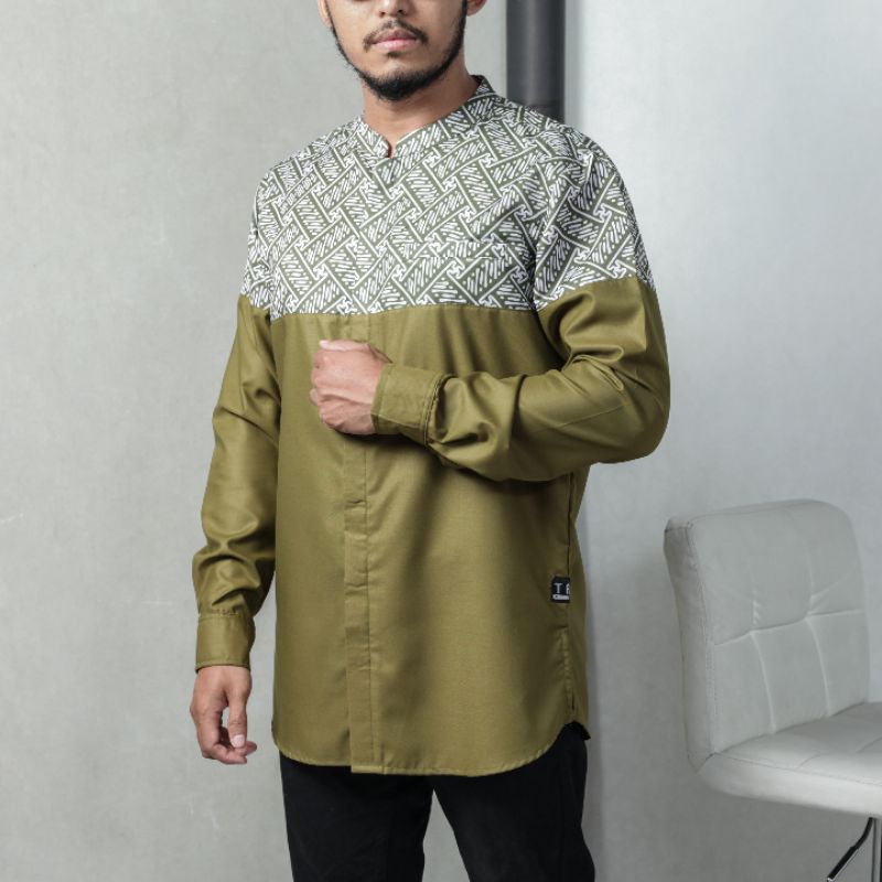 kemeja koko songket lengan panjang bahan toyobo fodu original warna hitam putih maroon navy olive