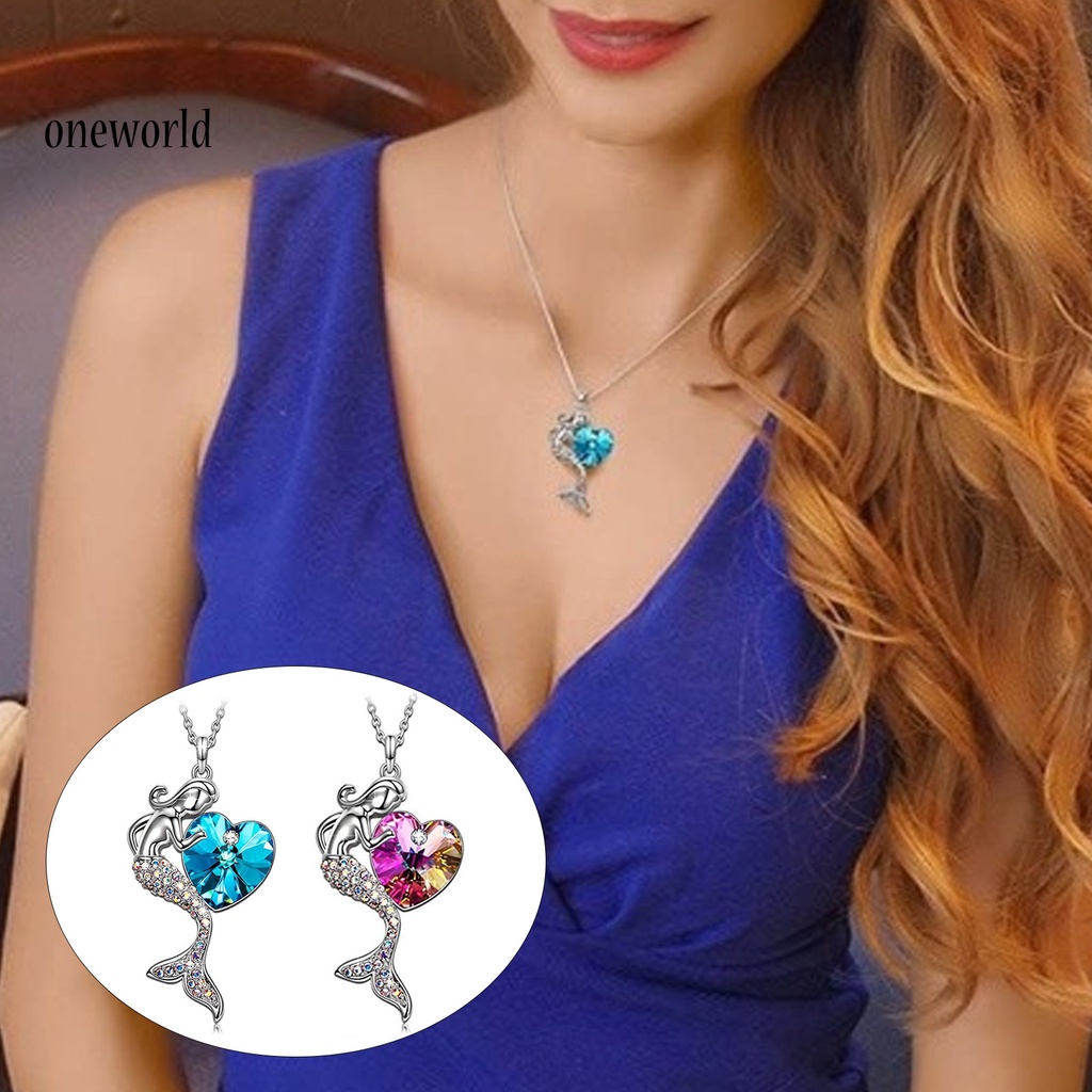 |Onwo Dress Mini Lengan Pendek Untuk Wanita| Kalung Klavikula Desain Hati Mermaid Aksen Kristal Imitasi Gaya Elegan Untuk Wanita