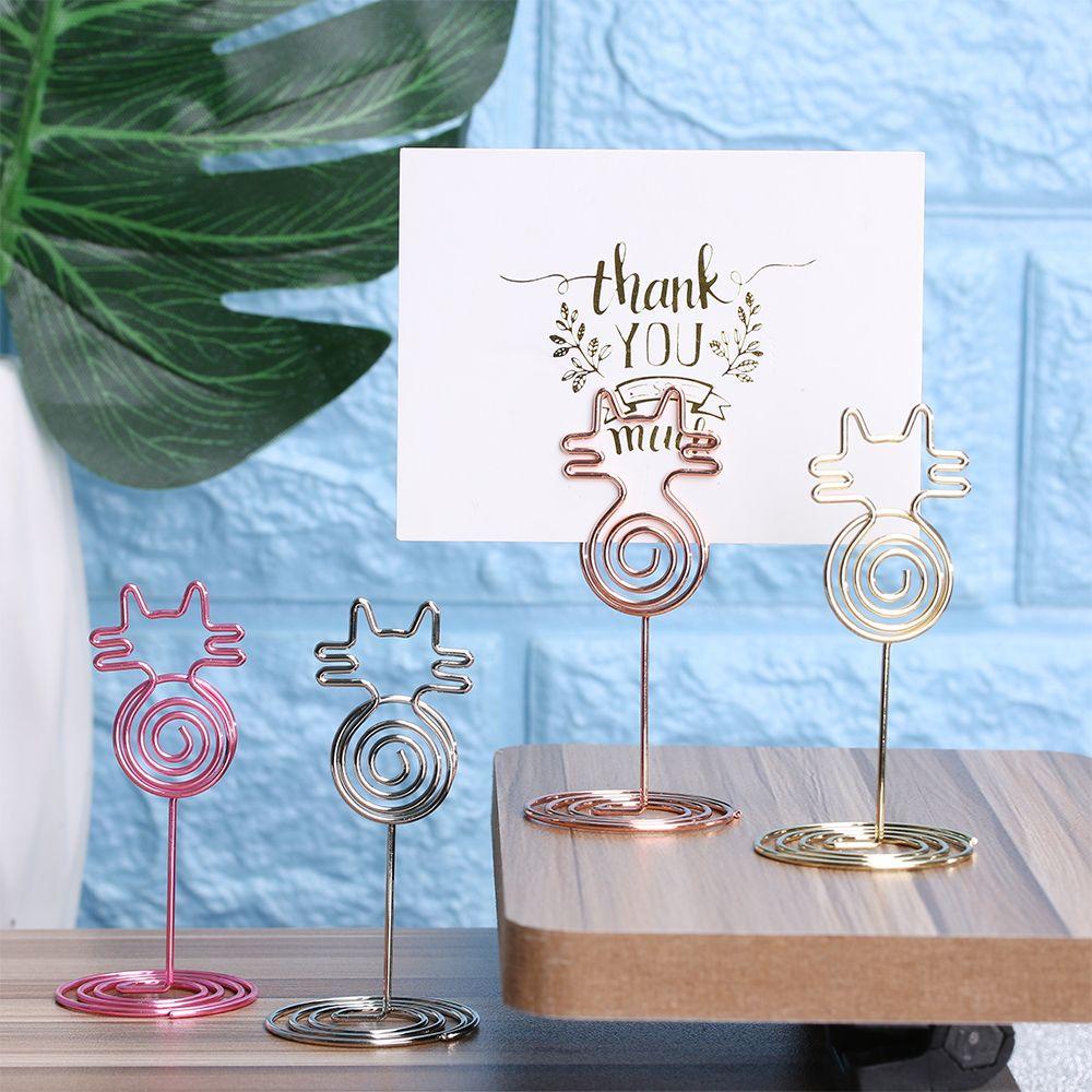 Suyo 1/5pcs Tempat Kartu Lucu Metalik Dekorasi Desktop Bentuk Kucing Perlengkapan Pernikahan Foto Klip