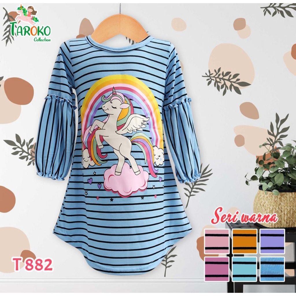 Baju Anak Perempuan Dress Taroko Tunik Salur Stripe Lengan Panjang Anak Perempuan Lengan Balon Usia 