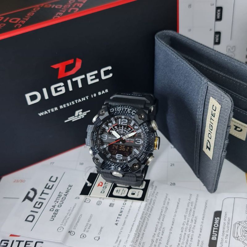 Jam Tangan Pria Fashion Analog Digital Digitec Da 2118 Rubber Free Dompet Original