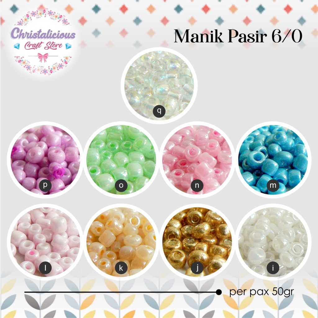 Manik Pasir 6/0, manik pasir warna-warni pastel, manik pasir bahan craft, manik pasir manik miyuki, 
