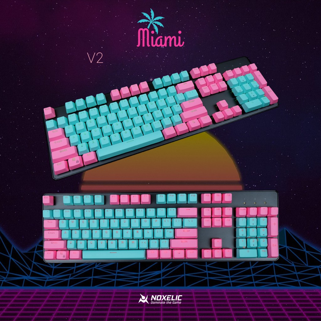 Noxelic Keycaps PBT Double Shot Miami Retro Edition - 104 Keyset Custom