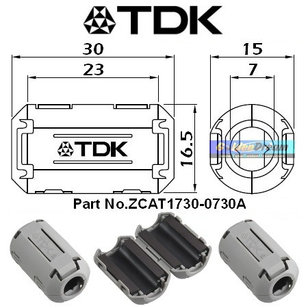 Magnet TDK Original Tipe ZCAT 1730 0730A Ferrite utk kabel busi coil injector audio diameter 5-8mm