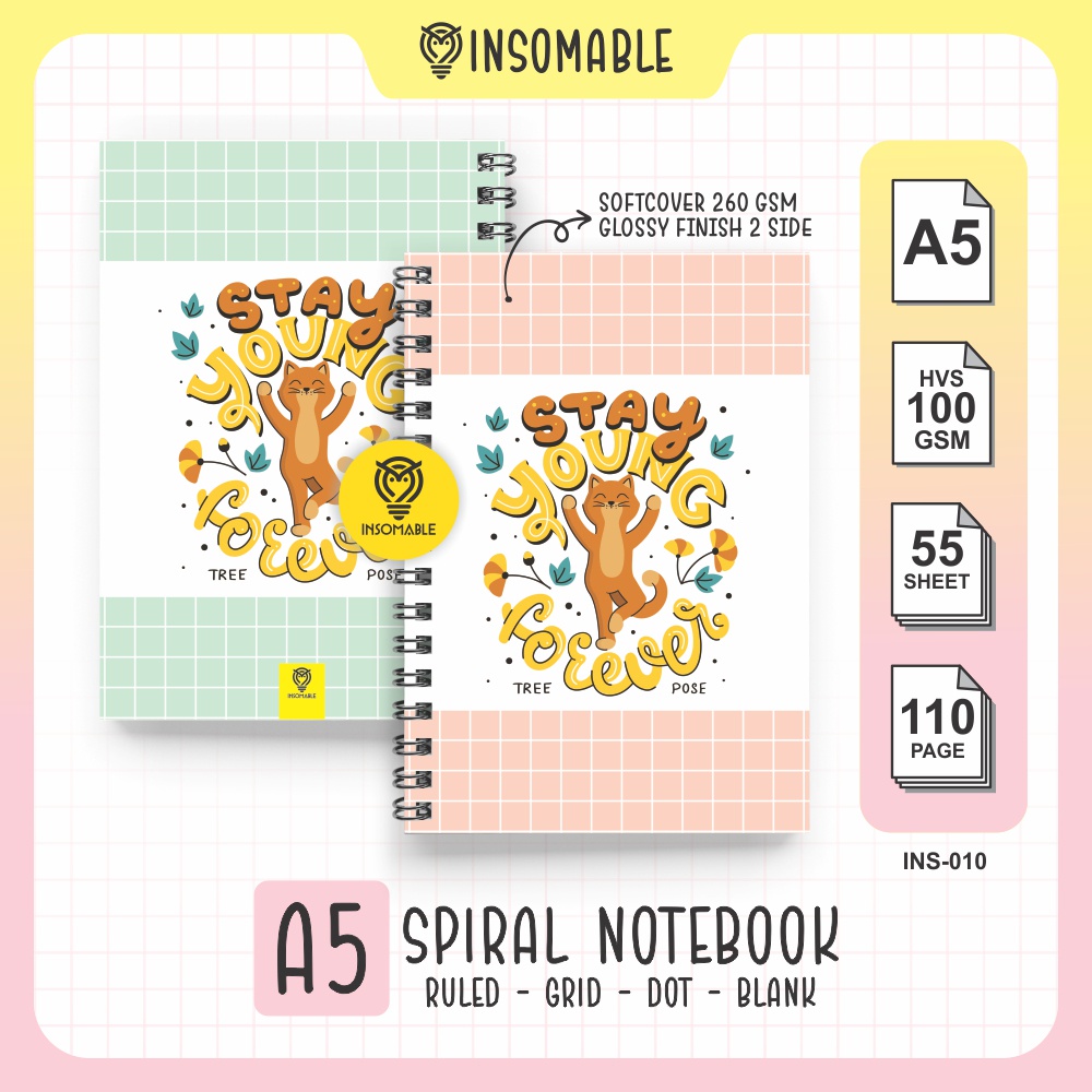 

Spiral Notebook A5, INS-010 Buku Catatan Kucing Lucu, Kawaii Cat Spiral Notebook isi 50 lembar HVS 100gsm insomable