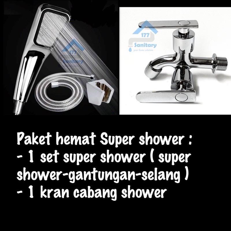 Paket Super shower mandi Murah 9954 &amp; kran cabang - Hand Shower Mandi Set hemat air high pressure dan keran air Minimalis Kamar Mandi