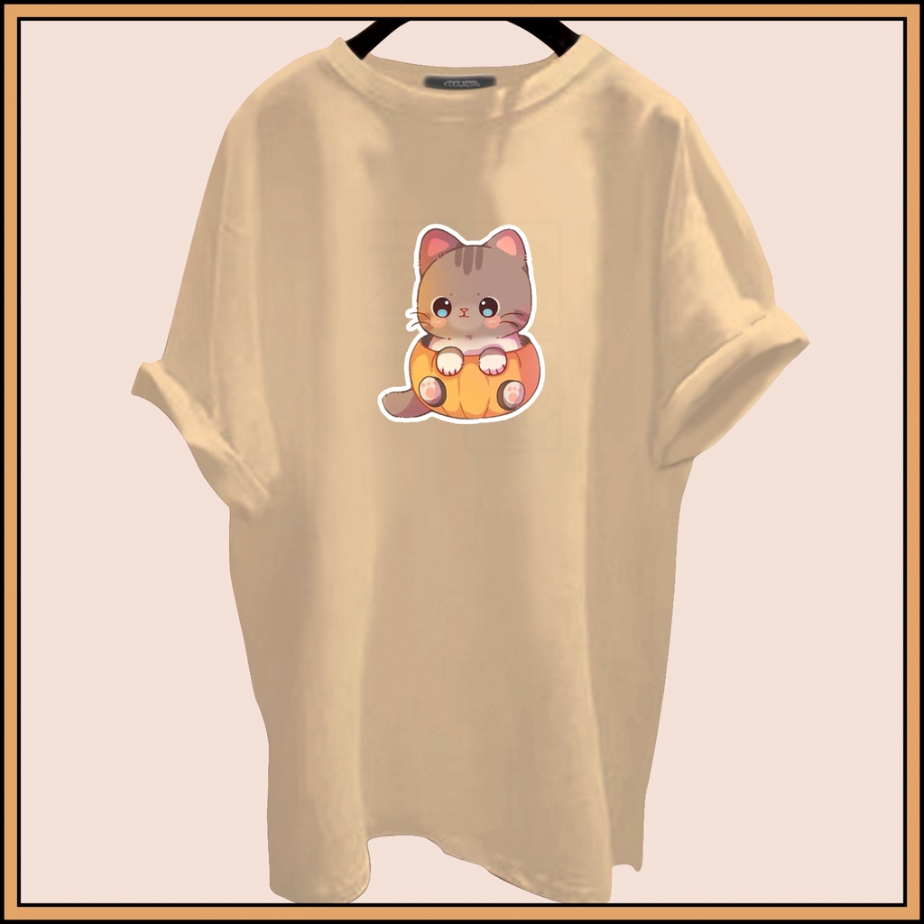 CALVIERO SHOP - BAJU KAOS ATASAN WANITA PRINT CAT PUMPKIN LOGO GALAXY PRINT