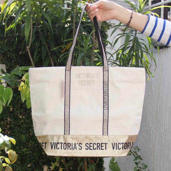 Victoria's Secret Tote Bag White Gold New VS Totebag Original barang tersedia