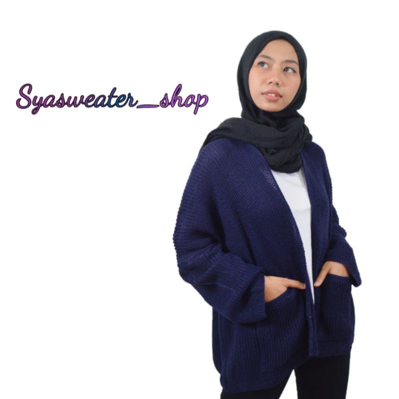 Syasweater -  LOCCY CARDY Cardigan Rajut Wanita Kardigan Tebal Oversize XL-Navy/biru dongker