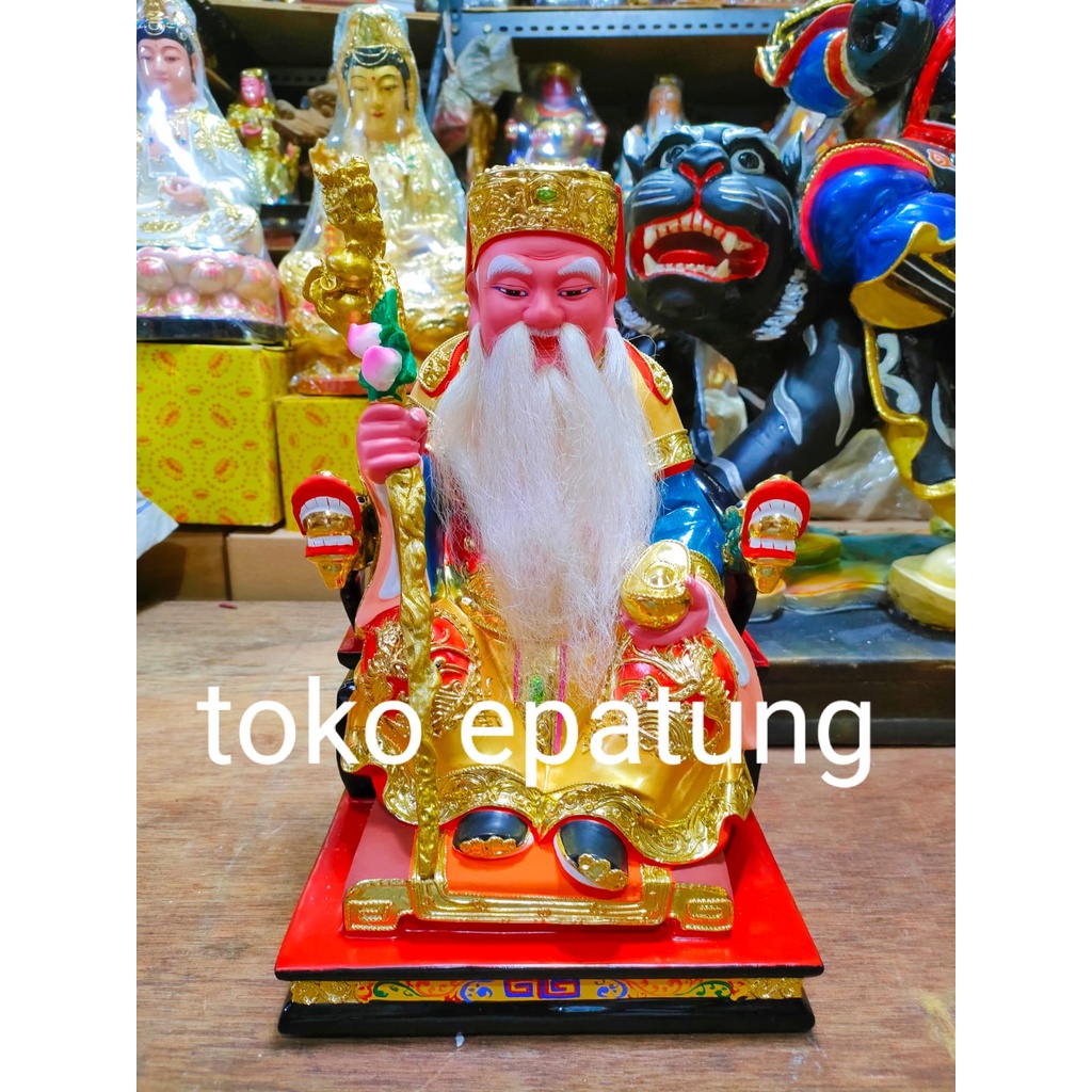patung dewa bumi / tutikong / tecukong - kayu - 12 inch - emas