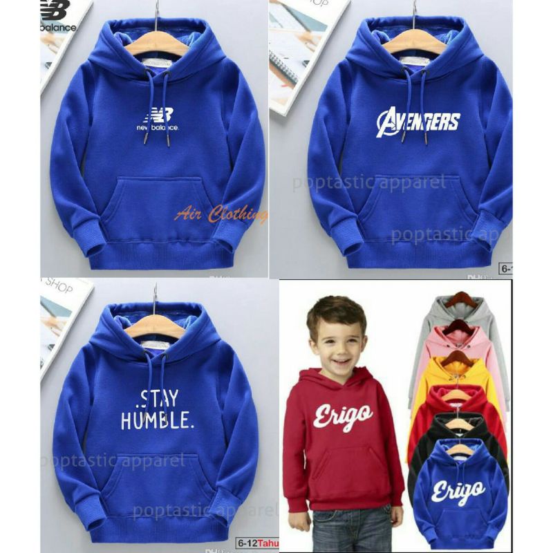 SWEATER JAKET HOODIE ANAK LAKI LAKI PEREMPUAN TERBARU LOGO STAY HUMBlE ERIGO NB EVENGERS GROSIR BAJU