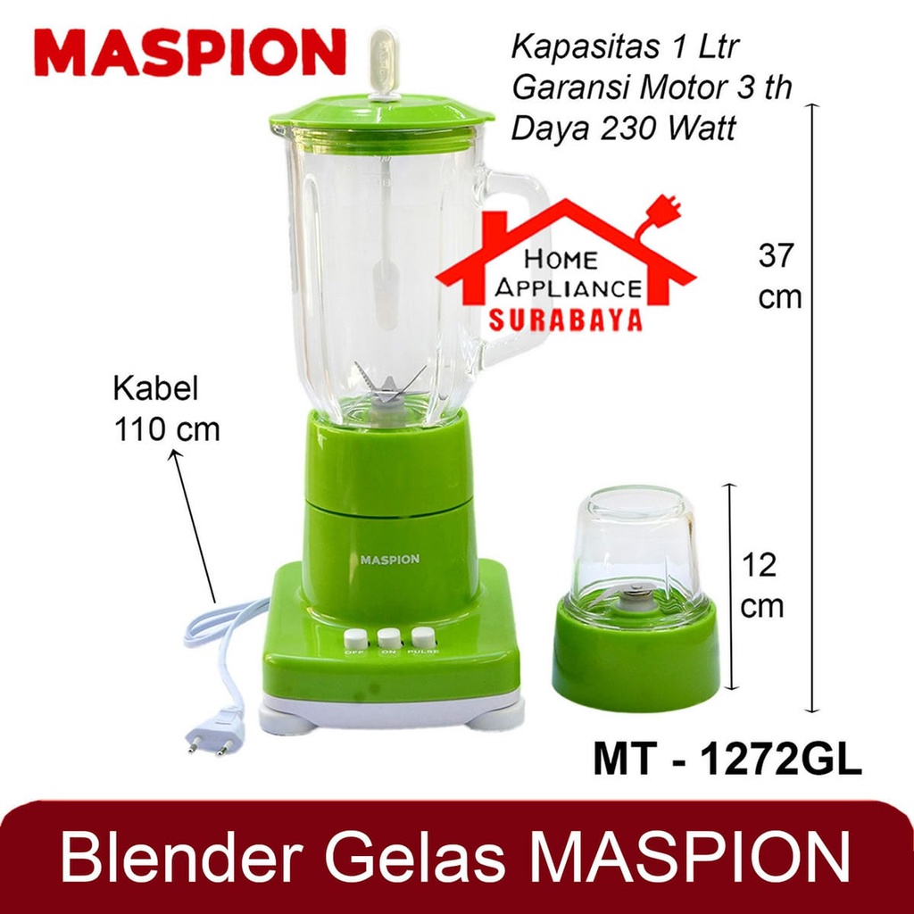 Blender Maspion Kaca Kapasitas 1 Liter 2 IN 1 MT 1272 GL / MT-1272 GL