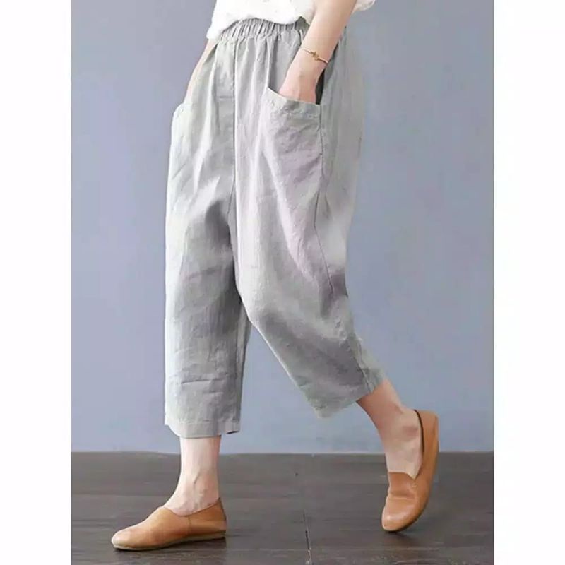 Bisa COD] SASHA CROP PANTS - Katun celana panjang casual wanita longgar