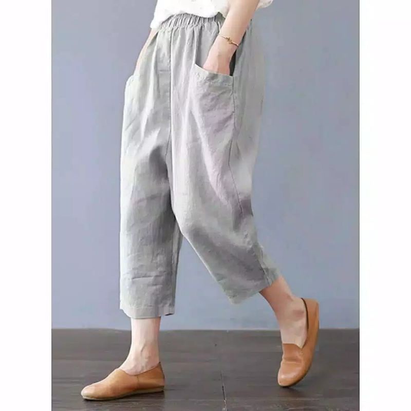 Bisa COD] SASHA CROP PANTS - Katun celana panjang casual wanita longgar