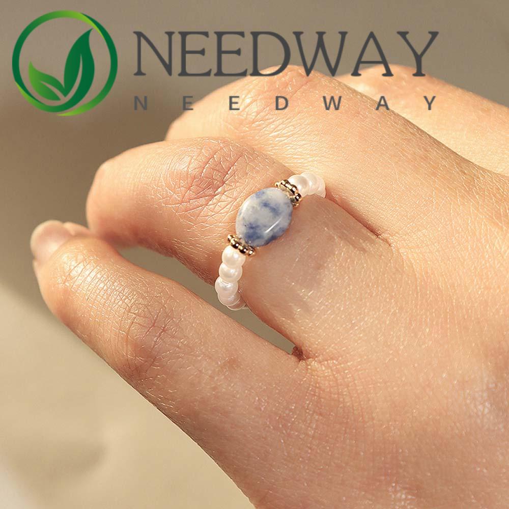 Needway  Sweet Pearl Ring Simple Natural Stone Finger Rings Women Korean Personality Retro Temperament Girls Fashion Jewelry/Multicolor