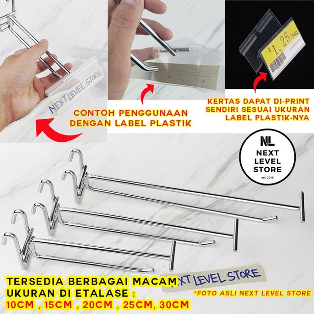 Double Hook Ram 25 CM TEBAL 6mm Display Mesh Cantolan Besi Stainless Label Nama Price Card - LINK GROSIR