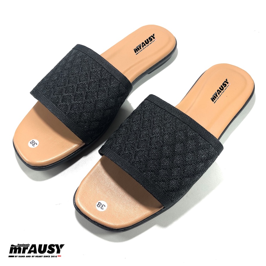 Sandal Murah Wanita Teplek Flat Selop mrAUSY Strap 1 Ban 1 Bisban Rajut Teplek