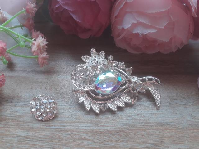 [BONUS BROS KECIL] Bross bunga Kristal Zircon Mewah Brooch Import Peniti Jilbab Bros Hijab