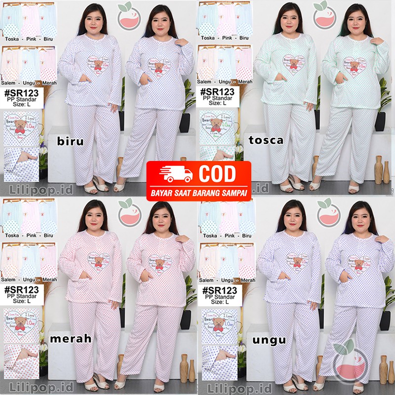 Baju Tidur Jumbo Wanita PP XXXL Ld 120 Lengan Panjang Baby Doll Bahan Kaos Bigsize Murah Bear.