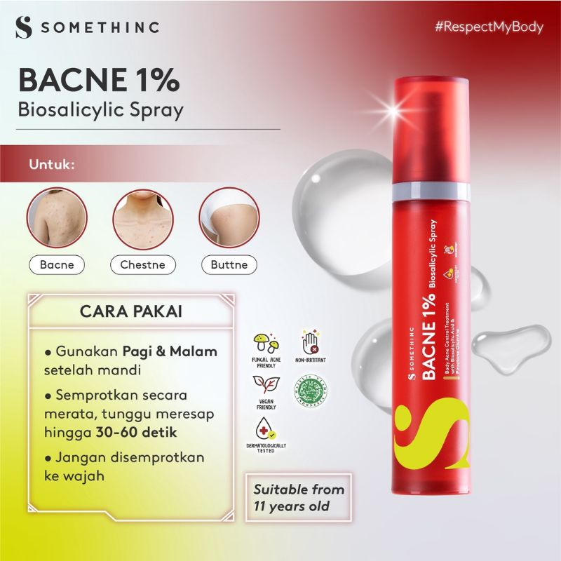 (GOSEND/COD) SOMETHINC BACNE 1% BIOSALICYLIC SPRAY - MENGHILANGKAN JERAWAT BADAN DAN JERAWAT PUNGGUNG