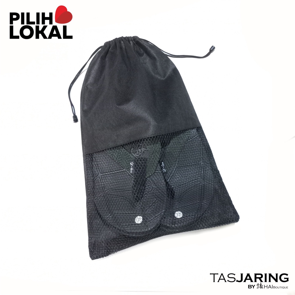 Tas Jaring Serut Murah Polos - Pouch Bag Pria Wanita Bahan Jaring Tas Handuk Pouch Alat Mandi Hitam Serbaguna Organizer - Tas Jala - Tas Sepatu - Tas Makeup - Tas Sandal - Tas Jaring Sandal Gunung - Tas Accesories Murah - Net Foam - Pouch Jaring Premium