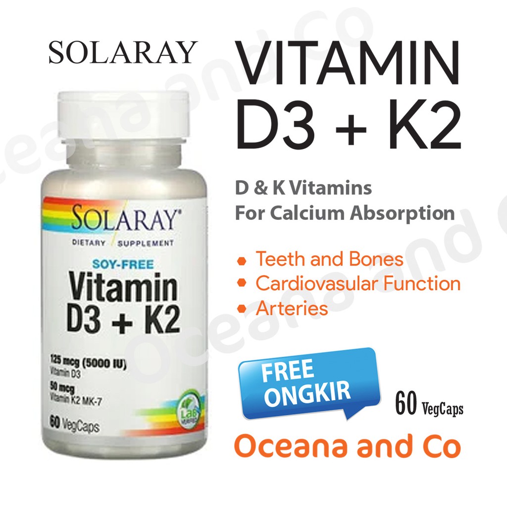 Solaray Vitamin D3 K2 Soy-Free 125 mcg 5000 IU Isi 60