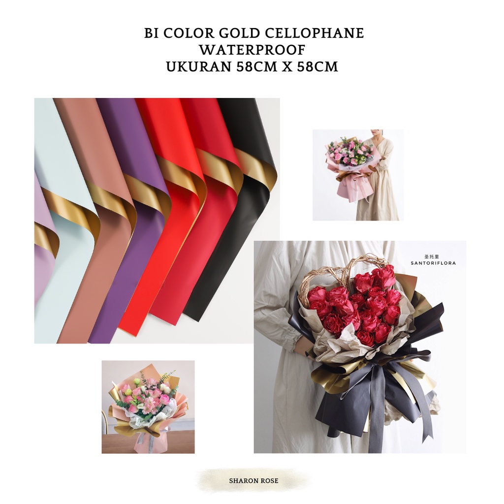 

BI COLOR GOLD FLOWER WRAPPING / KERTAS BUKET BUNGA / FLOWER WRAP CELLOPHANE WATERPROOF 19
