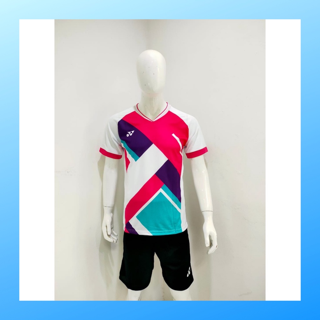 Kaos bulutangkis pria baju badminton dan celana jersey setelan wanita dewasa t-shirt outfit seragam jarsey kostum olahraga pakaian apparel sport jersy bulu tangkis casual jersi sudirman cup suit Y169 putih polos