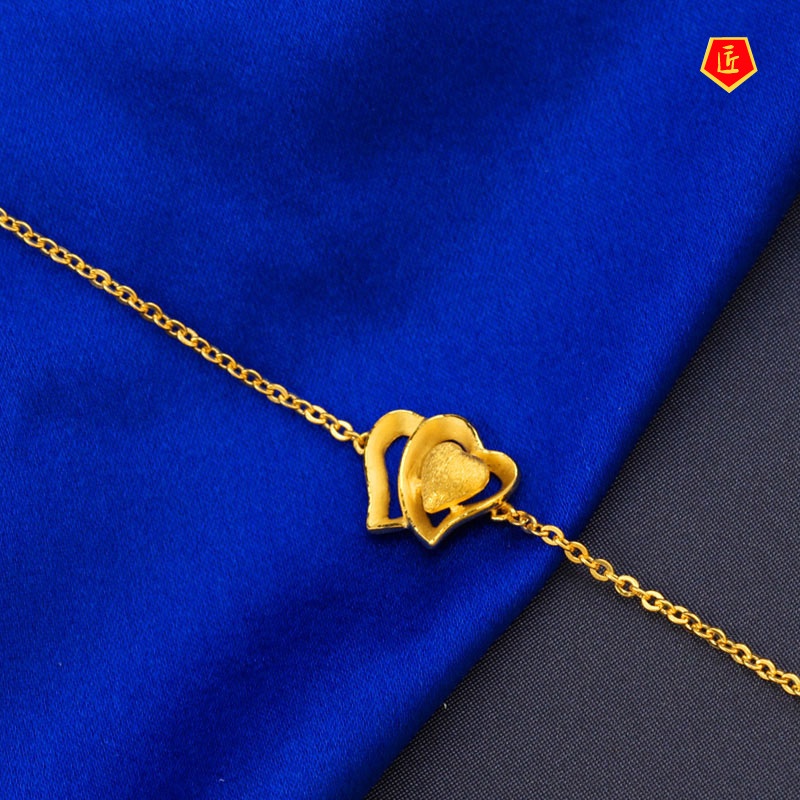 [Ready Stock]Women's 3D Gold Bracelet Adjustable Heart-Shaped Bracelet