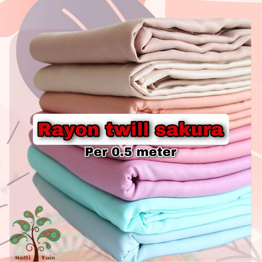 Multi kain rayon twill viscose sakura polos premium quality soft lembut tebal harga eceran