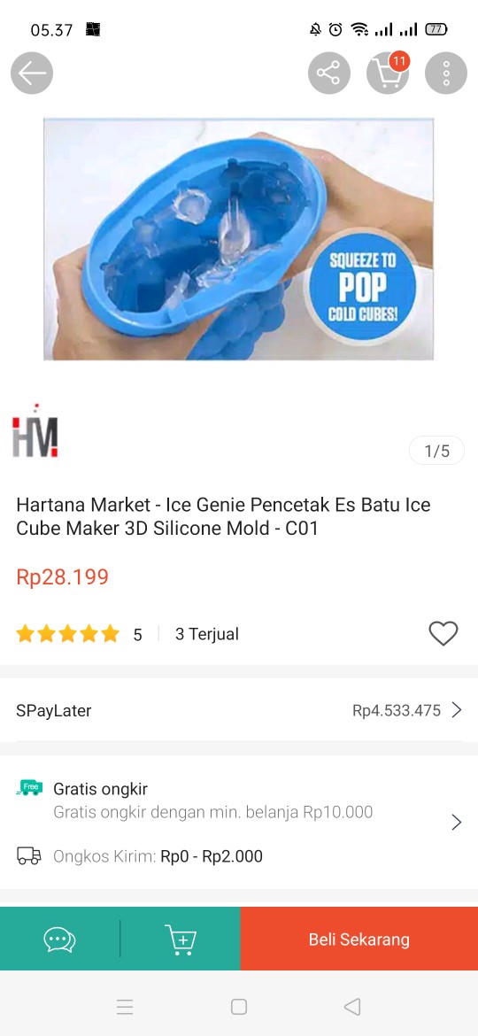 Hartana Market - Ice Genie Pencetak Es Batu Ice Cube Maker 3d Silicone Mold - C01