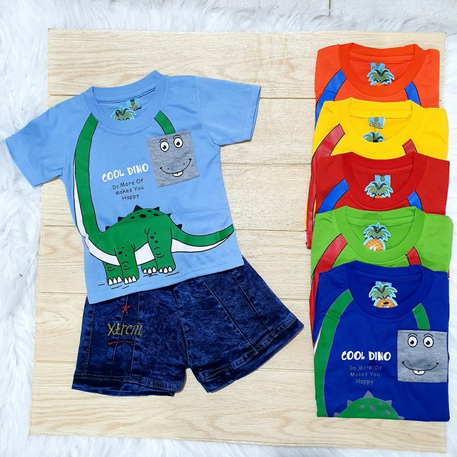 Promo Baju Set Celana Anak Dino Paket Hemat Beli Baju Gratis Celana Bahan Adem Nyaman Ringan Kualitas Export