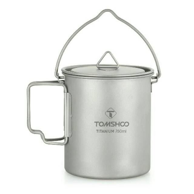Tomshoo titanium pot cup mug 750ml with lid and foldable handle outdoor camping piknik