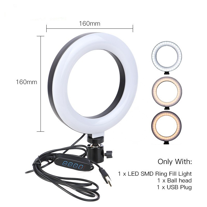 Trend-Ringlight Led 16Cm Lampu Make Up Vlog Lampu Ringlight Live PLUS Tripod Foldable