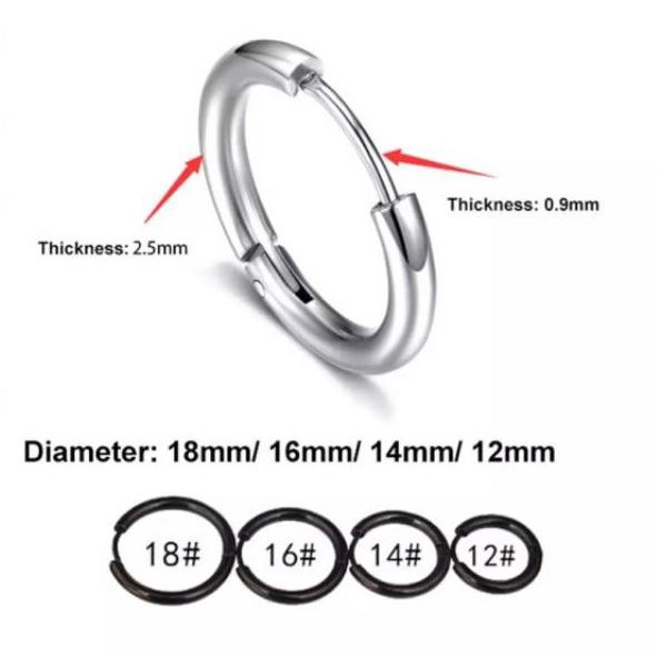 Langsung Order Anting Earring Ring Hoop Stainless Steel 8/10/12/14/16/18/20/30mm.  Batang 2.5mm. HAR