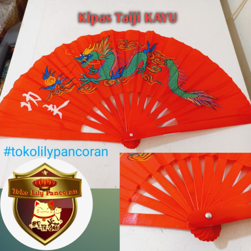 Kipas Tai Chi Kayu / Kipas Taiji Merah Kayu / Kipas Senam