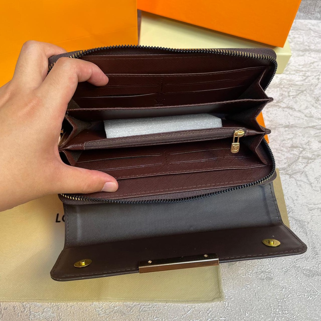 Dompet LV FULLSET Leather Emboss / Dompet Panjang Resleting Dompet Kulit Long Wallet