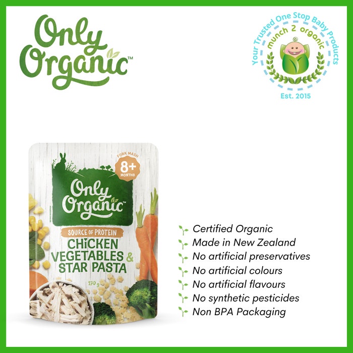 

ROMAN ONLY ORGANIC CHICKEN VEGETABLES & STAR PASTA 8+