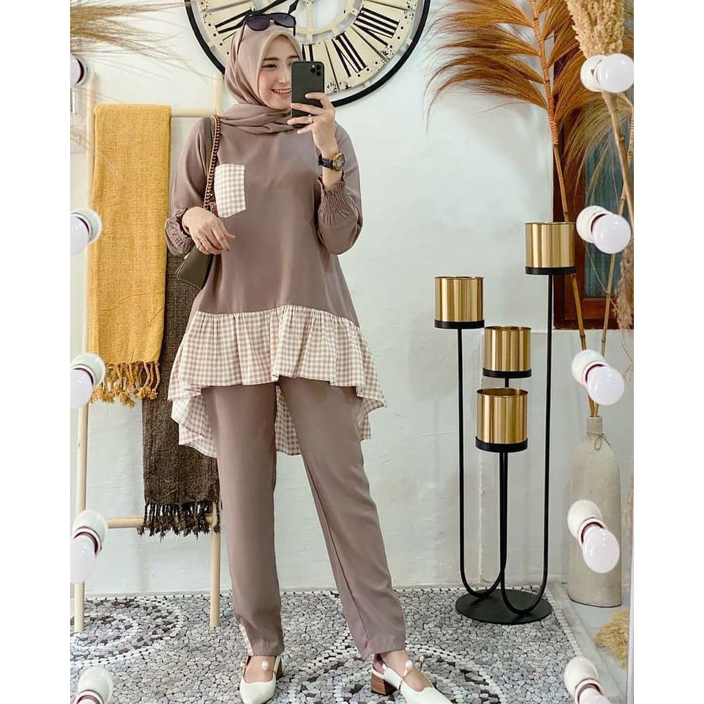 Moschino Set // Tunik Set Top Celana // Tunik Long Original // Setelan Tunik Jins // Long Tunic Keki