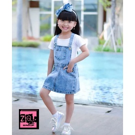 Overall Rok Sepan Jeans Anak Snow / Overall Anak Jeans Washed / Jumpsuit Jeans Anak