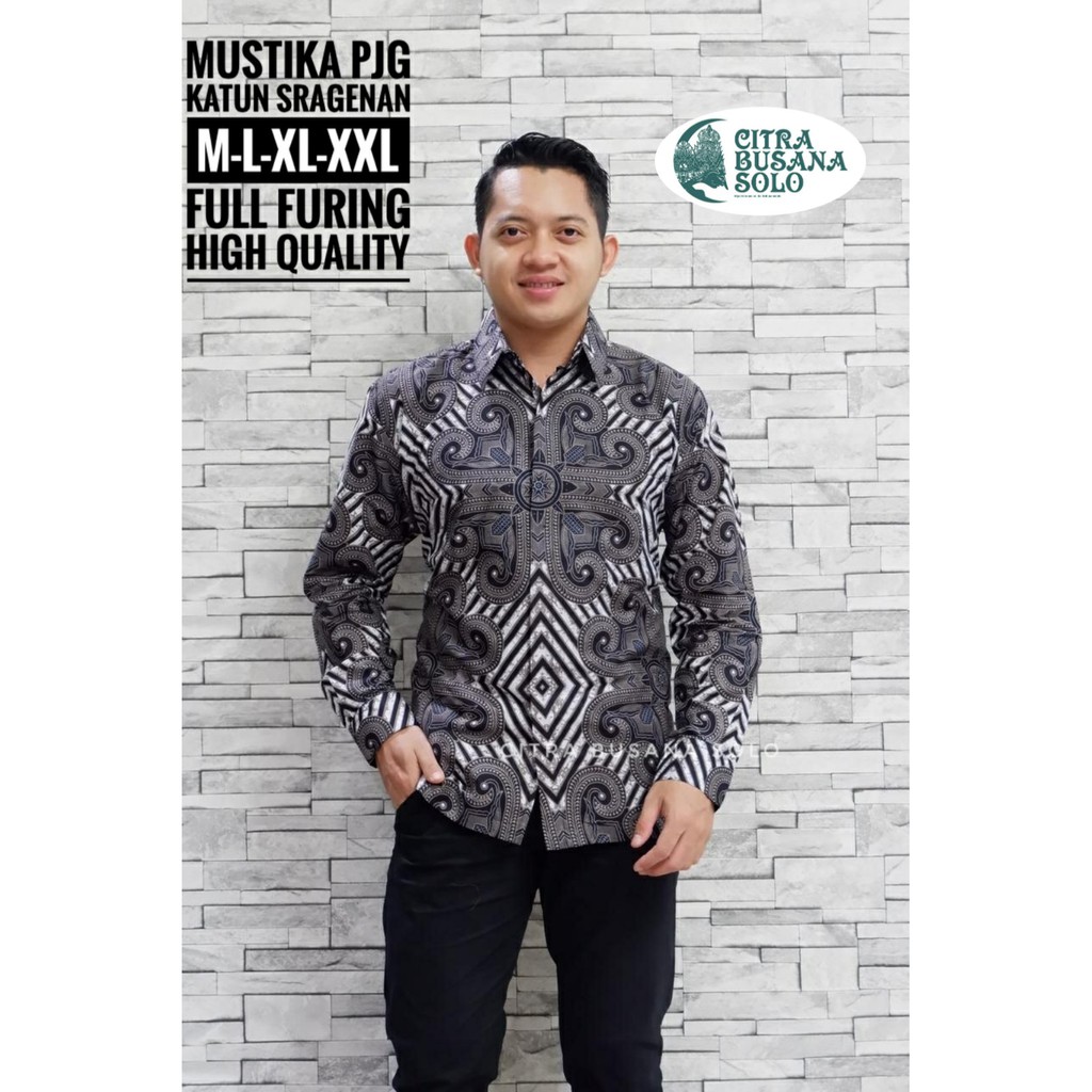 MUSTIKA LAWASAN Kemeja Batik Pria Full Furing Bahan Katun Sragenan