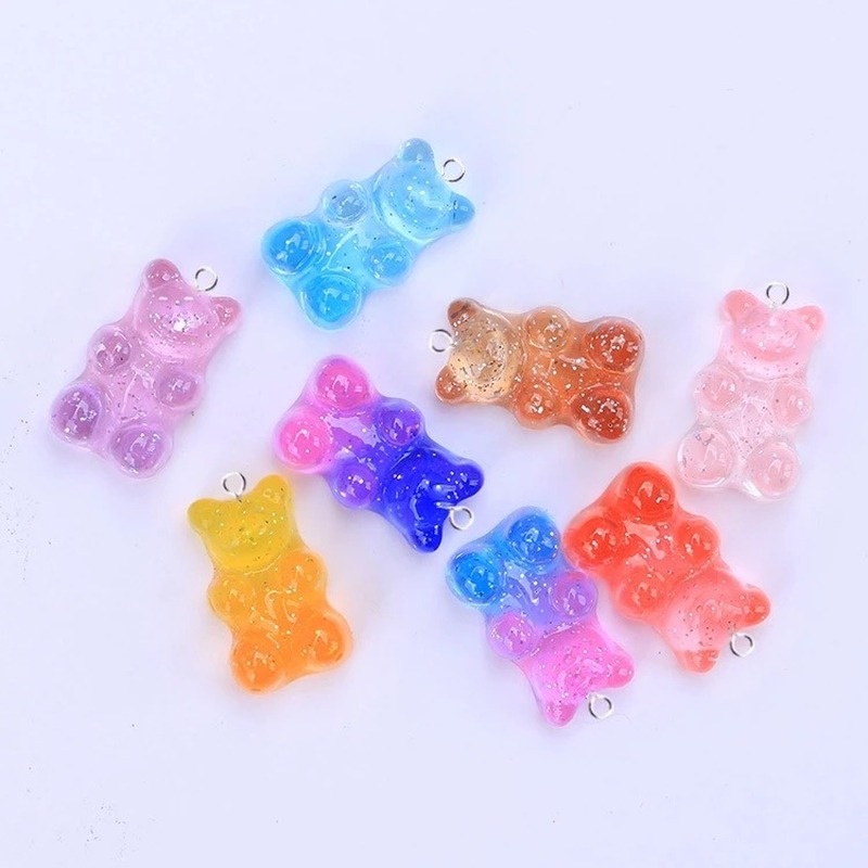 10 / 50pcs Gantungan Kunci Bentuk Beruang Gummy Bear Bahan Resin Jelly Transparan Warna Gradasi