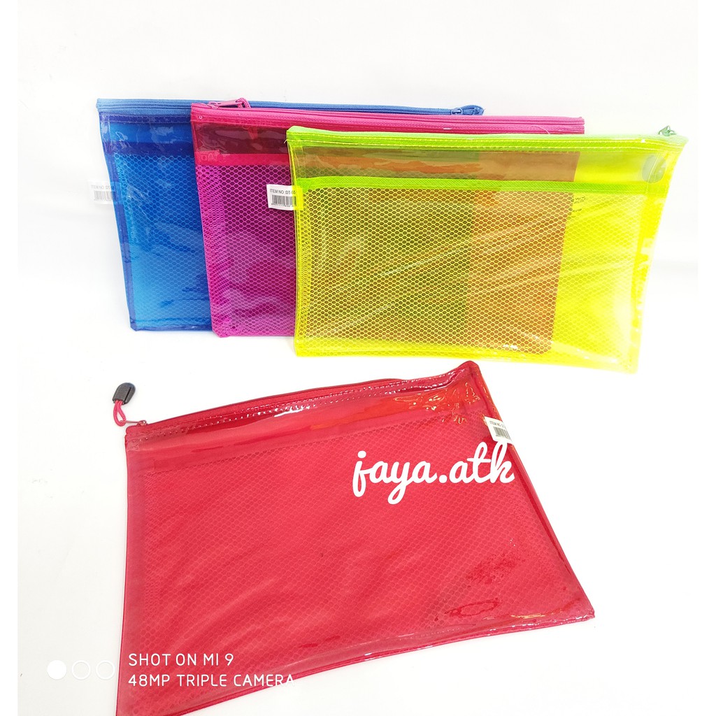 MAP PLASTIK ZIPPER POCKET A5 ZIP BAG POKET WARNA WARNI KILAP TRANSPARANT DT-55 KOTAK PENSIL DOMPET